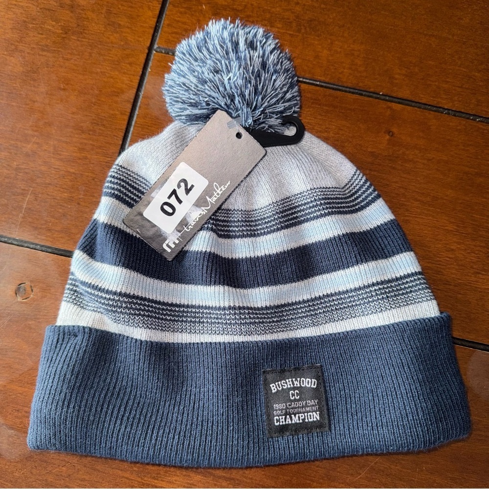 NEW Travis Mathew BUSHWOOD CC - (caddyshack) Striped Pom-Pom Beanie Hat - Picture 2 of 3